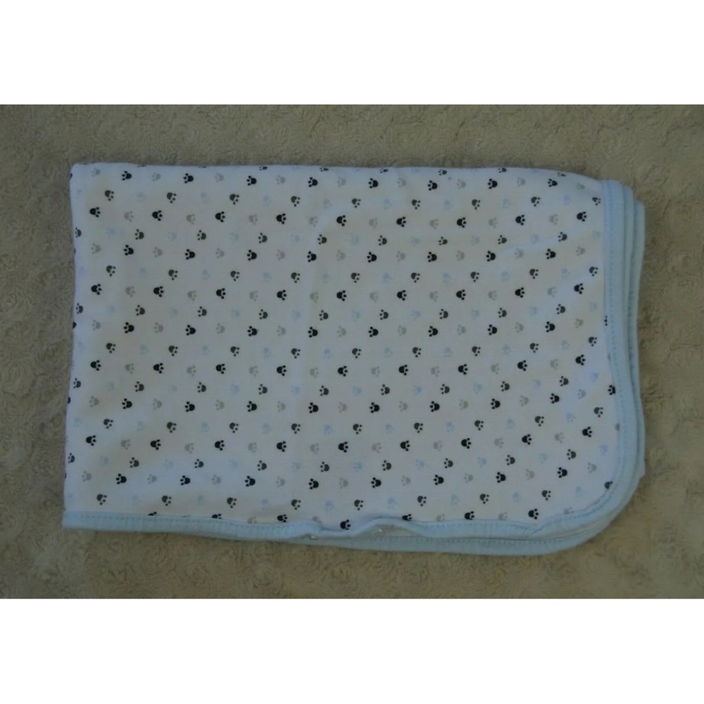 Rene Rofe Paw Prints Baby Blanket Blue Black White Gray Thin Jersey Knit Lovey